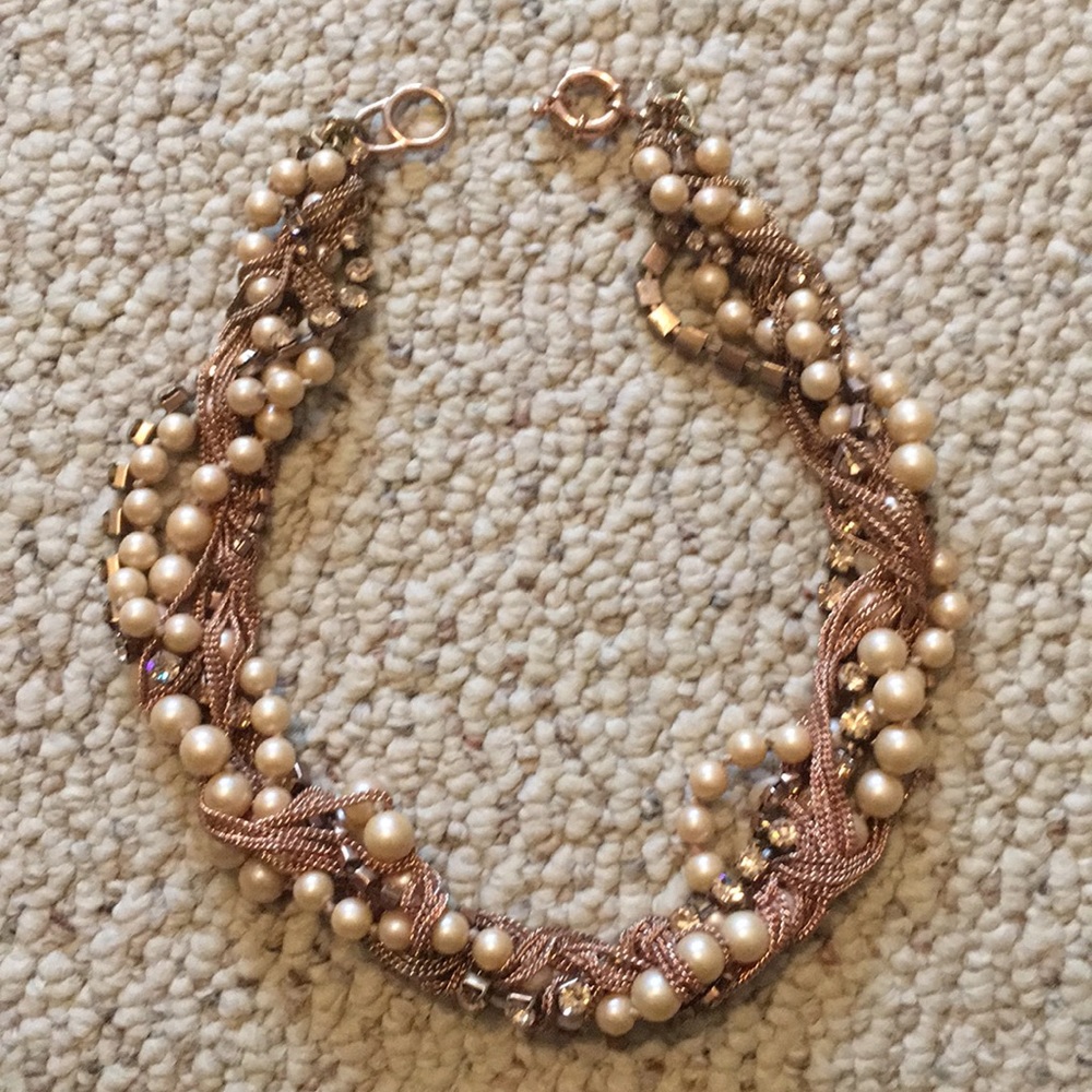 Rose gold pearl and rhinestone necklace